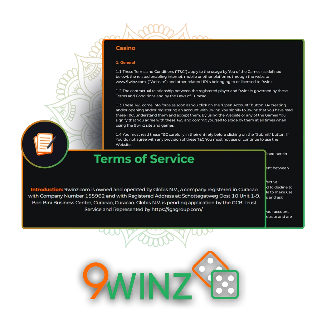 Learn and accept the terms and conditions on the 9Winz platform.